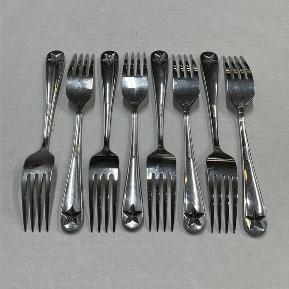 Oneida Tindra Embossed Star Glossy Stainless Flatware Dinner Fork Set Of 8 - Picture 12 of 16